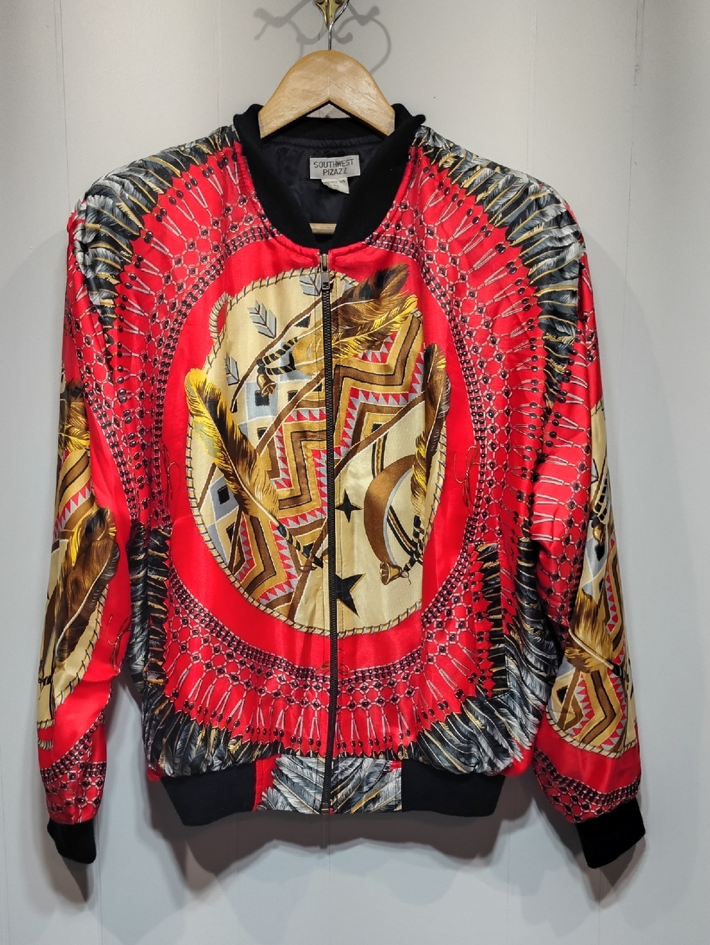 Southwest Pizazz Aztec Feather Print Bomber Jacket